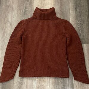 Brochu Walker Caramel Brown Chunky Knit Merino Wool Turtleneck Sweater Medium M